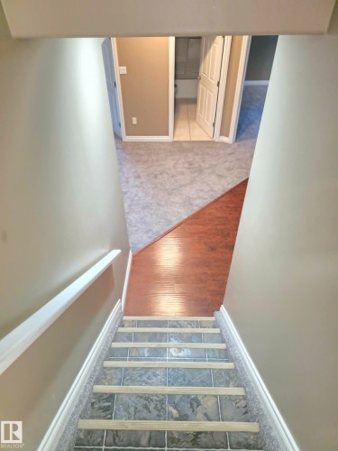 Lower level featuring wood-finish flooring and light-colored carpeting - 16227 64 Street Nw, Edmonton, AB - Indoor Photo Showing Other Room