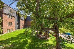 Expansive green lawn with mature trees and a dedicated gazebo - 