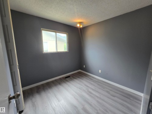 Gray painted walls with wood-finish flooring, a ceiling-mounted light fixture, and a window - 10829 167A Avenue Nw, Edmonton, AB - Indoor Photo Showing Other Room