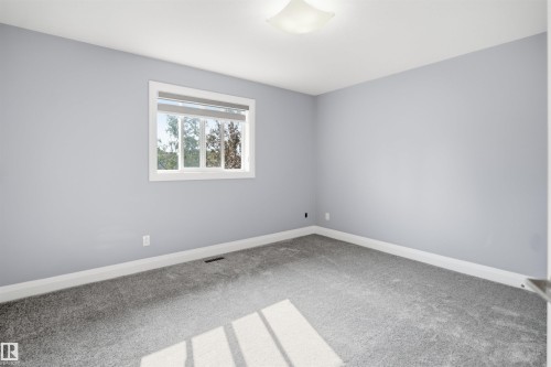 Recessed window with white trim, light gray walls, gray carpet flooring, and a white ceiling-mounted light fixture - 427 Windermere Road Nw, Edmonton, AB - Indoor Photo Showing Other Room