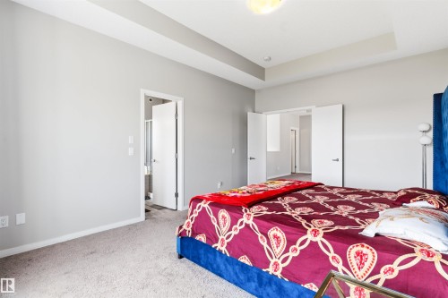 Recessed lighting, tray ceiling, neutral wall tones, double door entryway, and carpeting - 1103 26 Avenue Nw, Edmonton, AB - Indoor Photo Showing Bedroom
