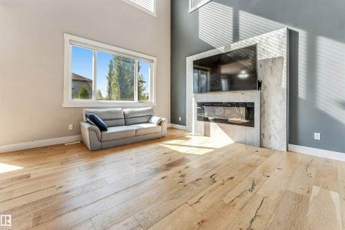 704 172 St Sw, Edmonton, AB - Indoor Photo Showing Living Room With Fireplace