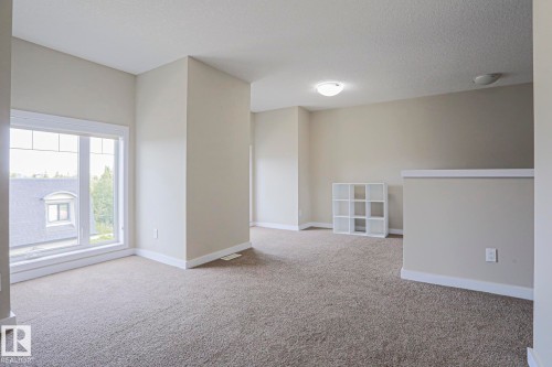 Carpeted floor, neutral wall tones, large window, flush mount ceiling lighting - #13 5873 Mullen Pl Nw, Edmonton, AB - Indoor Photo Showing Other Room