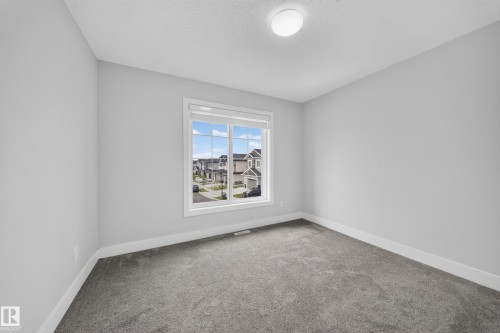 Neutral gray walls with white trim, gray carpet, and a flush-mount ceiling light - 3217 Pelerin Crescent, Beaumont, AB - Indoor Photo Showing Other Room