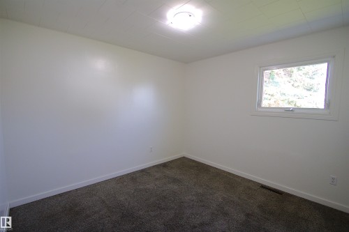 White painted walls, gray carpet flooring, white trim, and a ceiling-mounted light fixture - 4706 51 Ave, St. Paul Town, AB - Indoor Photo Showing Other Room