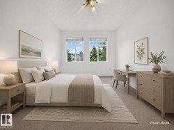 Carpeted flooring, dual windows, and a ceiling fan - 
