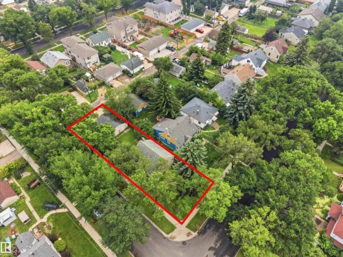 Corner lot with extensive mature trees and established perimeter landscaping - 12243 104 Street Nw, Edmonton, AB - Outdoor With View