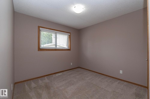 Neutral wall color, wall-to-wall carpeting, wood-trim window with blinds, and flush mount lighting - 11138 30 Avenue Nw, Edmonton, AB - Indoor Photo Showing Other Room