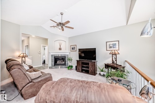 576 Glenwright Crescent Nw, Edmonton, AB - Indoor Photo Showing Living Room With Fireplace