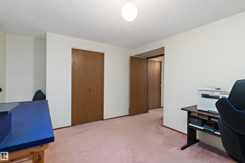 Neutral wall finishes with a ceiling-mounted light fixture, carpeting, and wood-finish doors - 17724 94 Street Nw, Edmonton, AB 