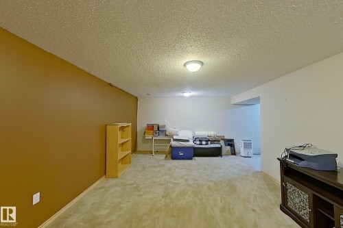 Spacious room featuring neutral carpet flooring and a painted accent wall - 16 Brunswick Crescent, St. Albert, AB - Indoor Photo Showing Other Room