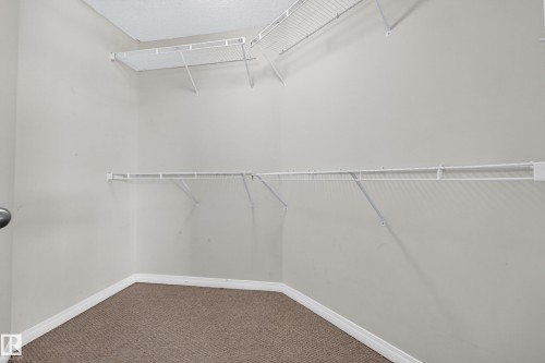Spacious closet featuring wire shelving, built-in hanging rods, and carpet flooring - #6430 7331 South Terwillegar Dr Nw, Edmonton, AB 