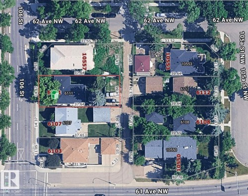 Site Plan. An aerial depiction of the property and surrounding parcels, including identifying numbers and boundary dimensions - 6111 106 Street Nw, Edmonton, AB 