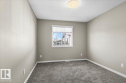 Soft gray carpet flooring, neutral painted walls, and a white-framed window - 