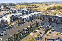 Modern multi-story buildings featuring balconies, surface parking, and landscaping - 
