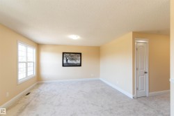 Spacious room with light-toned walls, white trim, and light-colored carpeting - 