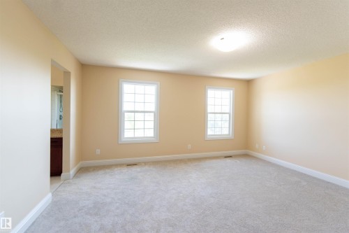 Soft neutral wall color, plush carpet flooring, two sash windows, and a ceiling-mounted light fixture - 1419 Chahley Place Nw, Edmonton, AB 