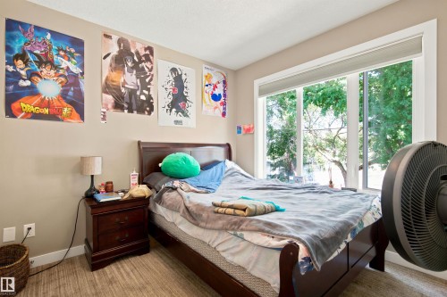Large window with white trim, tan roller shade, and light tan walls - 10833 63 Avenue Nw, Edmonton, AB 