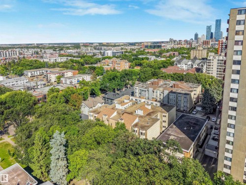 Aerial perspective of the urban landscape featuring a prominent skyline - #203 10171 119 St Nw, Edmonton, AB 