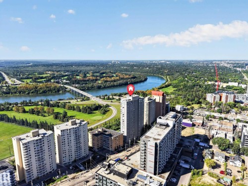 Aerial View of the surrounding area around the Condo Building. - #803 10011 123 St Nw, Edmonton, AB 