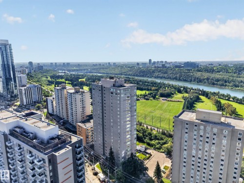 Street Side Aerial Image of the Condo Building. - #803 10011 123 St Nw, Edmonton, AB 