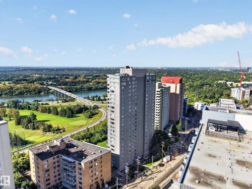 Street Side Aerial Image of the Condo Building. - #803 10011 123 St Nw, Edmonton, AB 