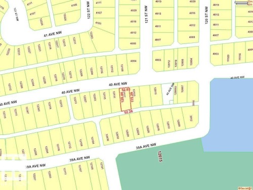 Plat Map. Illustrating property divisions and identifying parcel 12103 with dimensions - 12107 40 Avenue Nw, Edmonton, AB 