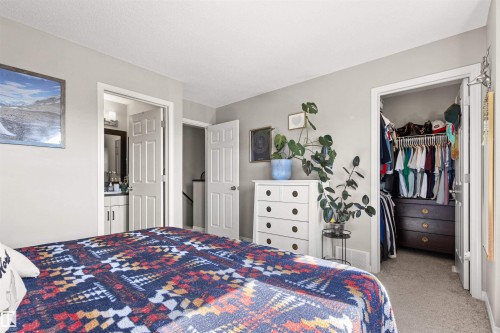 Neutral wall color, carpeted flooring, and a built-in closet with shelving and hanging space - 4306 Prowse Link Link Sw, Edmonton, AB 