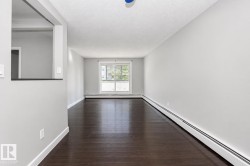 Dark wood-finish flooring, light grey painted walls, and a large window with white trim - 