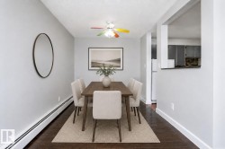 Hardwood-finish flooring with radiant heating, complemented by an overhead ceiling fan - 