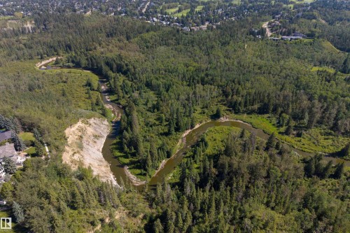 Expansive natural landscape featuring dense tree coverage, a winding river, and distant residential structures - #71 330 Bulyea Rd Nw, Edmonton, AB 