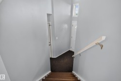 Wood-finish stairs with a light-toned handrail - 