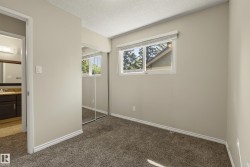 Spacious bedroom with neutral wall finishes, plush carpeting, and abundant natural light from dual windows - 