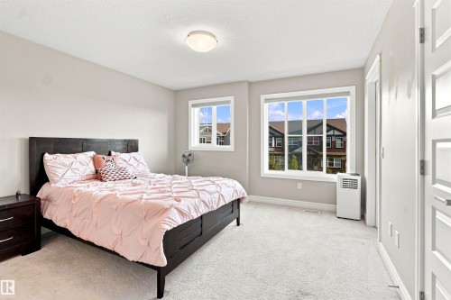 Plush carpeting, two windows, ceiling-mounted light fixture, and paneled interior doors - 8024 Orchards Green Green Sw, Edmonton, AB 