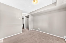 Neutral tone wall paint, textured ceiling, flush mount ceiling light fixture, built-in shelving, and carpet flooring - 