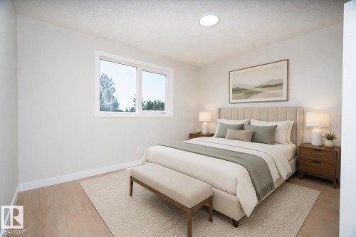 Recessed ceiling light, light wood-finish flooring, white walls, and a large window AI VIRTUAL STAGING - 904 Knottwood S Nw, Edmonton, AB 