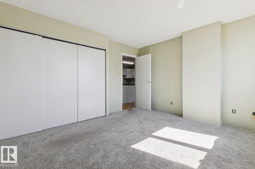 Expansive room with neutral carpeting, light green walls, and white bi-fold closet doors - #905 9929 113 St Nw, Edmonton, AB 