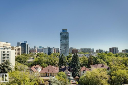 Cityscape panorama with a high-rise building and surrounding urban structures - #905 9929 113 St Nw, Edmonton, AB 