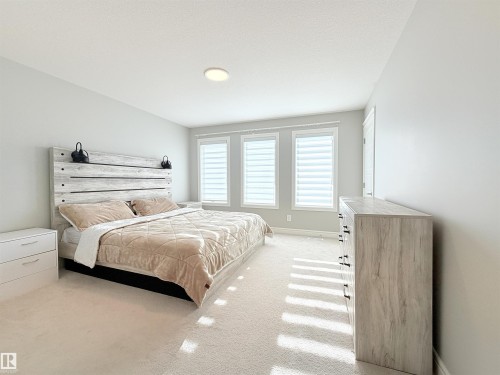 Carpeted flooring, three vertical windows, flush mount ceiling lighting, and light-toned walls - 1003 Goldfinch Way Nw, Edmonton, AB 