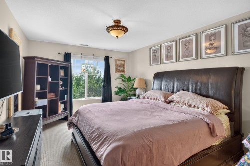 Wall-to-wall carpeting and a window featuring abundant natural light and green foliage - #335 2096 Blackmud Creek Dr Sw, Edmonton, AB - Indoor Photo Showing Bedroom