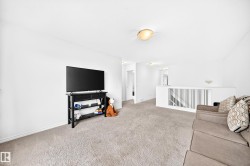 Light-colored carpeting throughout, white wall finishes, and a contemporary railing design - 