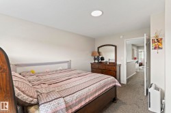 Carpeted bedroom with neutral wall tones and a built-in ceiling light fixture - 