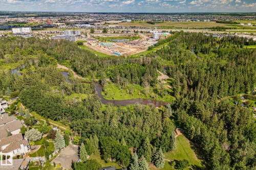 Expansive natural area featuring abundant mature trees, winding water features, and surrounding urban development - 591 Byrne Crescent Sw, Edmonton, AB 
