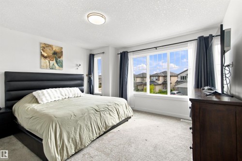 Light-filled room featuring a large multi-pane window, flush mount ceiling fixture, and wall-to-wall carpeting - 107 Ellice Bend, Fort Saskatchewan, AB 