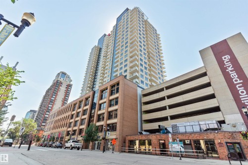 Modern high-rise residential building with numerous balconies - #2205 10226 104 St Nw, Edmonton, AB - Outdoor With Balcony With Facade