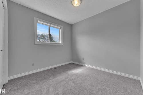 Gray wall finish, white window trim, gray carpet, white door, ceiling-mounted light fixture - 3227 145 Avenue Nw, Edmonton, AB 