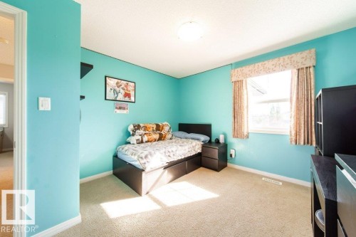 Carpeted flooring, a window with valance and drapes, and a ceiling-mounted light fixture - 16120 138 Street Nw, Edmonton, AB 