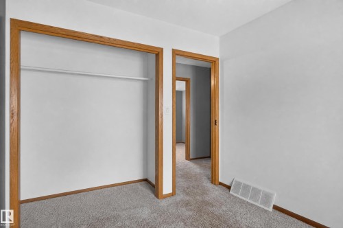 Carpeted flooring, wood-finish door frames, wood-finish baseboards, and a built-in closet rod - 17103 92 Street Nw, Edmonton, AB 
