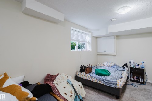Carpeted flooring, recessed window with blinds, ceiling-mounted light fixture, built-in wall cabinetry - 10332 161 Street Nw, Edmonton, AB 