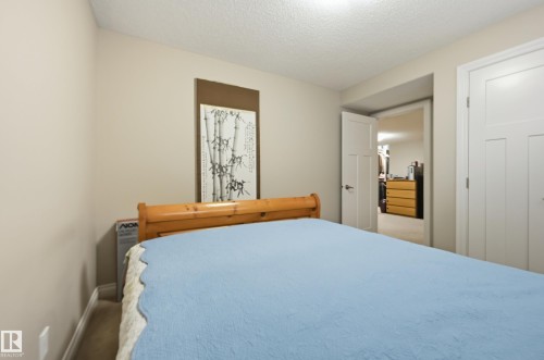 Light beige wall paint, textured ceiling, carpet flooring, white paneled doors, and ceiling-mounted lighting - 1111 176 Street Sw, Edmonton, AB 